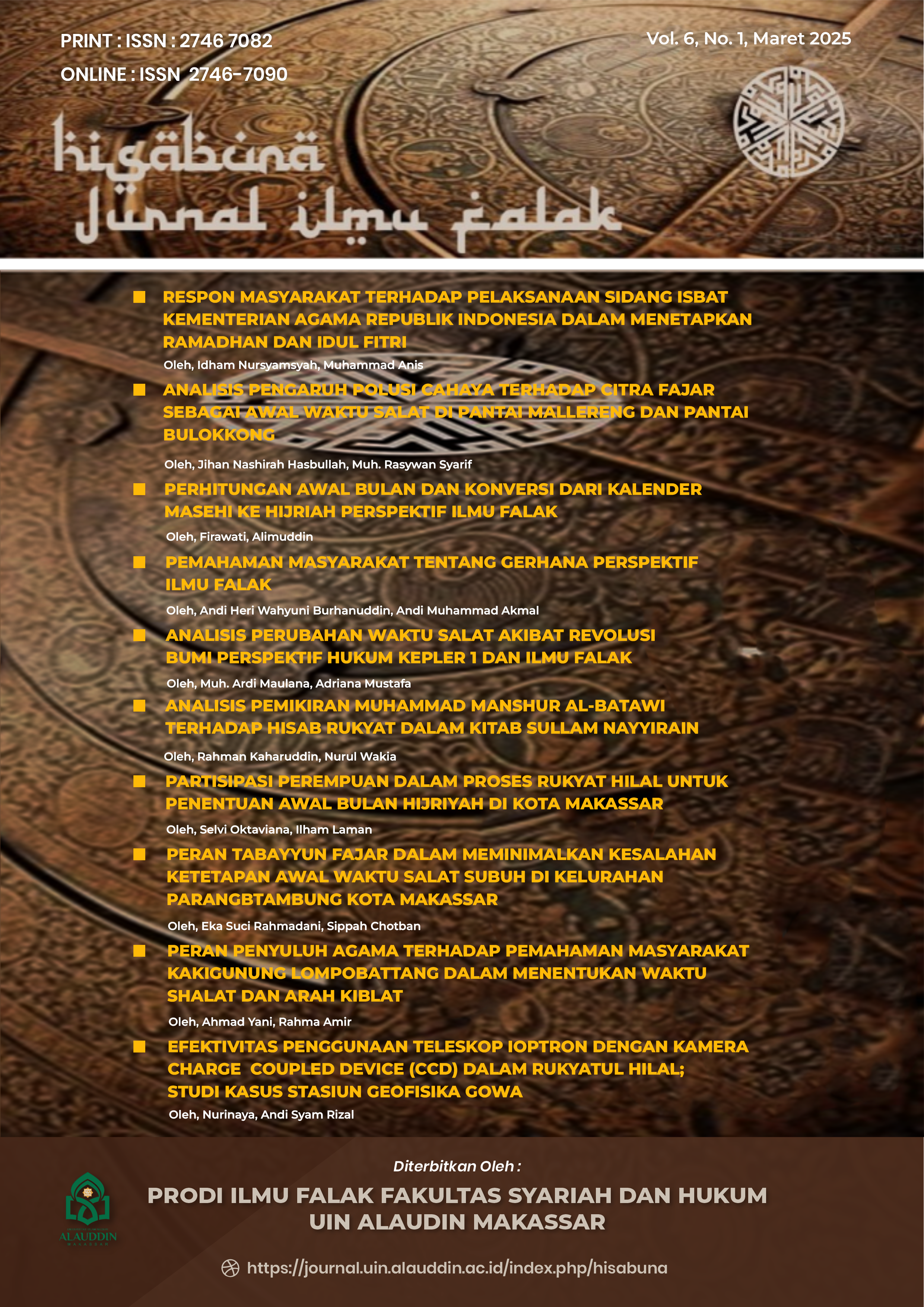 Vol. 6 No. 1 (2025): Maret 2025 | HISABUNA: Jurnal Ilmu Falak