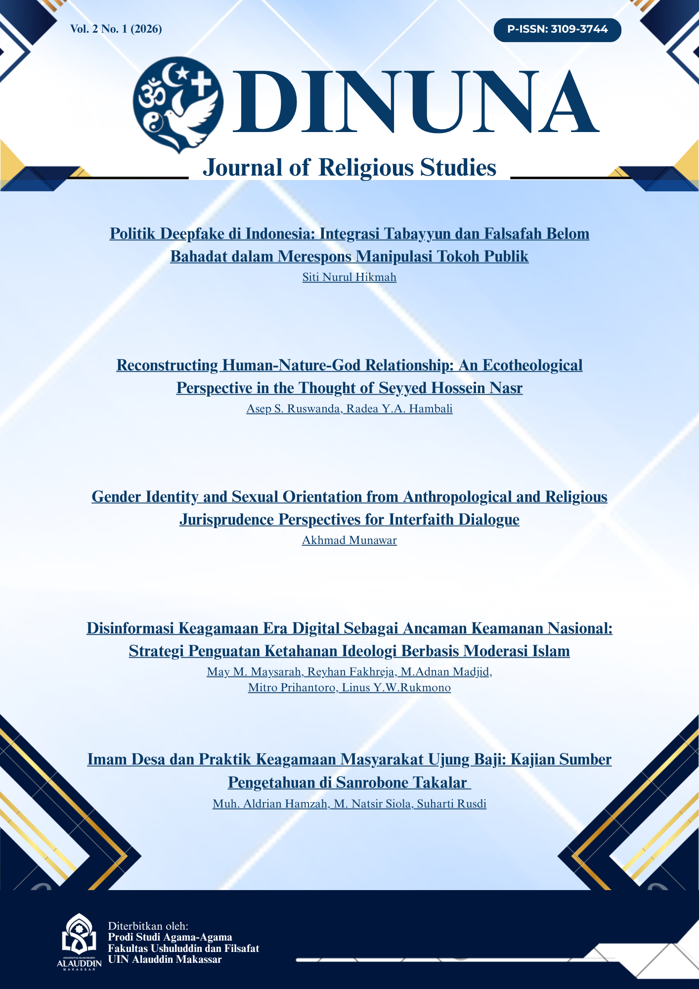 					View Vol. 2 No. 1 (2026): Dinuna: Journal of Religious Studies
				
