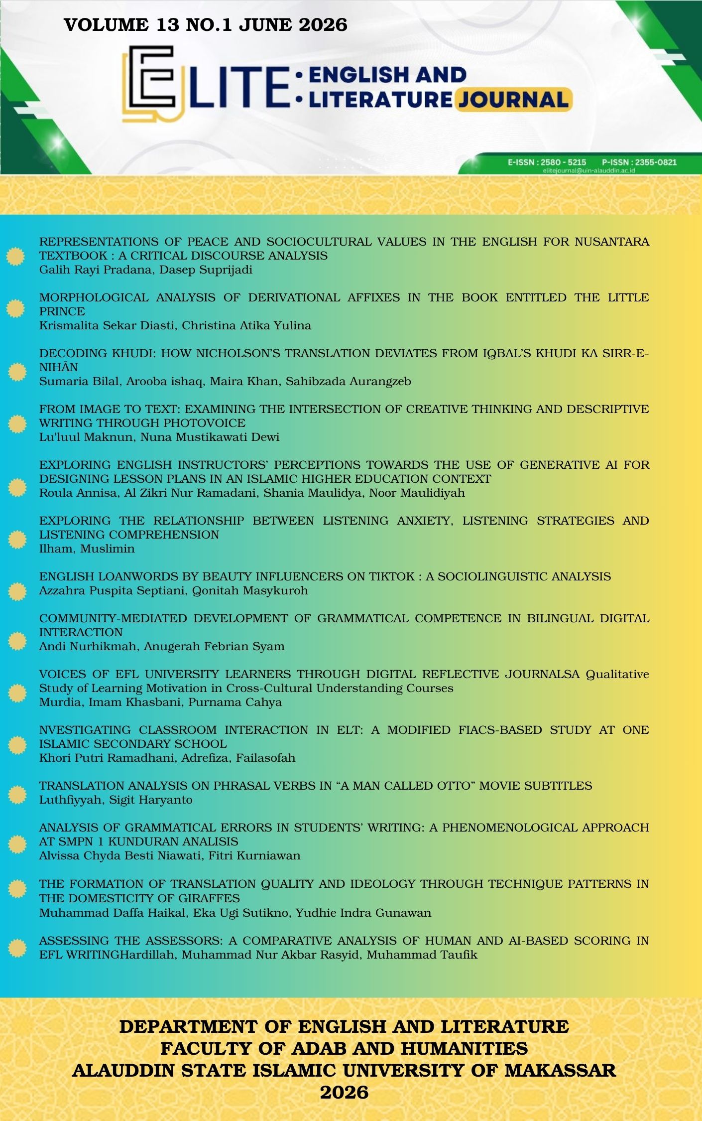 					View Vol. 13 No. 1 (2026):  June : Linguistic and ELT
				